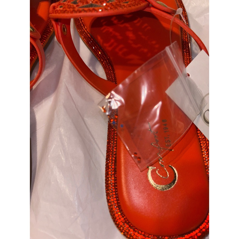 Caprice Embellished Thong Sandals Size 7 Orange Rhinestone New - Picture 3 of 3